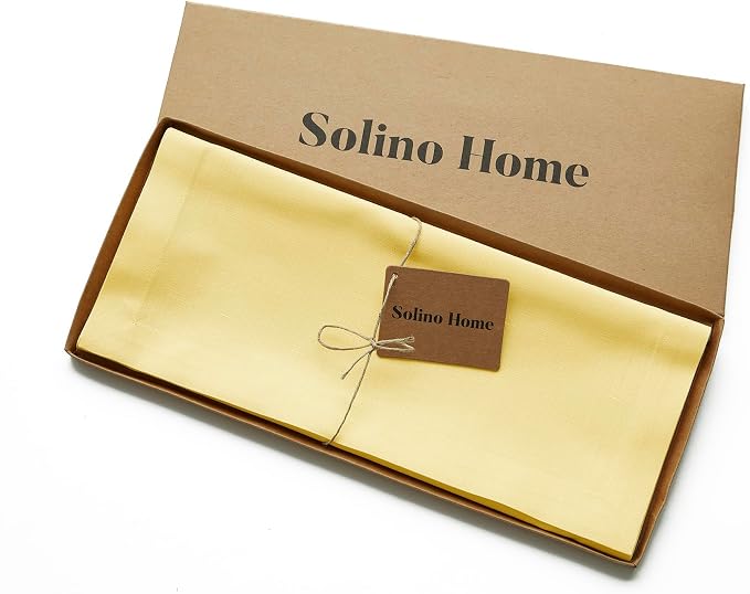 Solino Home Yellow Cotton Linen Table Runner 108 Inches Long - Elegant Machine Washable Dining Table Runner 14x108 Inch for Summer Decor & 4th of July - Dru