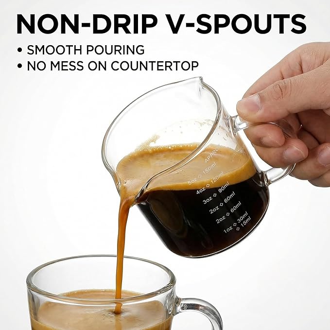 Yardwe 5oz Espresso Measuring Cup with Handle, Double Spouts Shot Glasses for Coffee Accessories and Measuring Milk Frother Pitcher