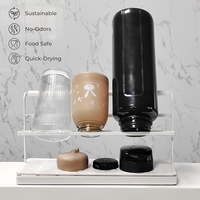 Selegna Baby Bottle & Dish Dryer - Space Saving Narrow Two Tier Tower Over Sink Instant Dry Rack (Black)