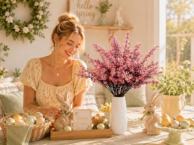 Mandy's Dusty Pink Artificial Baby’s Breath Flowers 6 Bundles Silk Gypsophila, 18.5 Inch European Style Modern Home Decor Centerpiece, Neutral Wedding Flower Arrangements