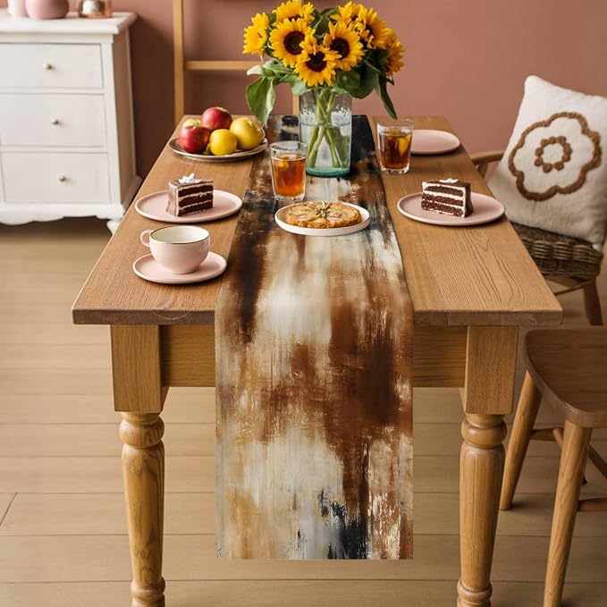 Black Brown Gradient Short Table Runners 48 Inches, Cotton Linen Fabric Table Runner Dresser Scarf, Retro Rustic Abstract Minimalist Art Tablerunner for Party/Kitchen/Dinner/Wedding Decor 13"x48"