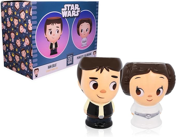 Cupful of Cute Star Wars Han Solo and Princess Leia 16-Ounce Ceramic Mugs, Set of 2 | Tumbler Cocktail Glasses For Home Barware Set | Coffee Cups For Espresso, Lattes | Romantic Gifts and Collectibles