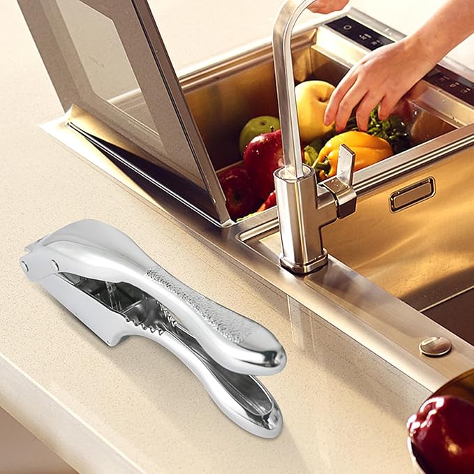 2-in-1 Garlic Press and Ginger Slicer - Heavy Duty Stainless Steel Garlic Mincer, Ergonomic Handle Garlic Crusher with Slicer Function, Dishwasher Safe Kitchen Gadget for Garlic, Ginger, Nuts