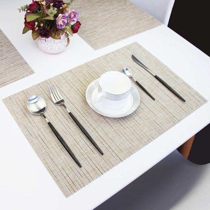 PIGCHCY Deep Beige Placemats Set of 6 Encryption Thickening Weave Heat-Resistant Placemat Washable Easy to Clean Table Mats for Dining Room and Decor (18 x 12 inch)