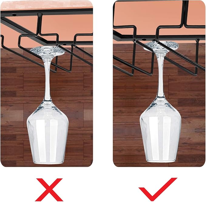 MOCOUM Wine Glasses Rack Under Cabinet Stemware Rack,Wine Glass Hanger Rack Wire Wine Glass Holder Storage Hanger for Cabinet Kitchen Bar (4 Rows)