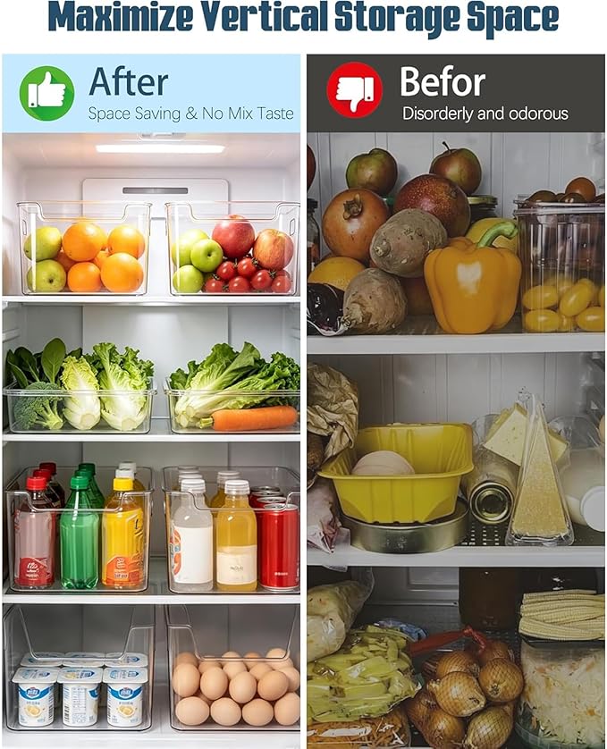 Transparent Freezer Storage Bins, 2/4/6 Pack Clear Plastic Bins, Ice Box for Freezer, Stackable Kitchen Cabinet Organizer for Frozen Food, Meat & Veggies (L,2PCS)