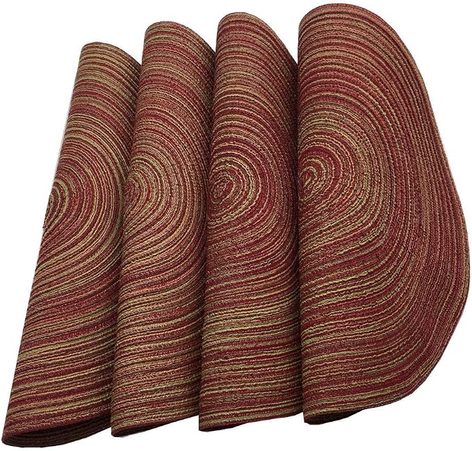 WAZAIGUR Red-A，Placemats,Round Placemats for Dining Table Set of 4 Woven Heat Resistant Non-Slip Kitchen Table Mats Diameter 14 Inch(Wine)