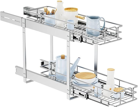 LOVMOR Individual Pull Out Cabinet Organizer, 2 Tier Slide Out Cabinet Drawers, Pots and Pans Organizer and Storage Pantry Shelf for Kitchen (5½" W x 21½" D)