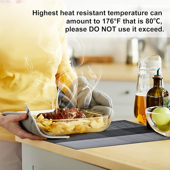 Aofmee Table Runner and Placemats Set of 6 Washable, Heat Resistant Place Mats with Table Runner, Woven Vinyl Table Placemats for Dining Table, Stain Resistant Kitchen Table Mats Sets, Easy to Clean