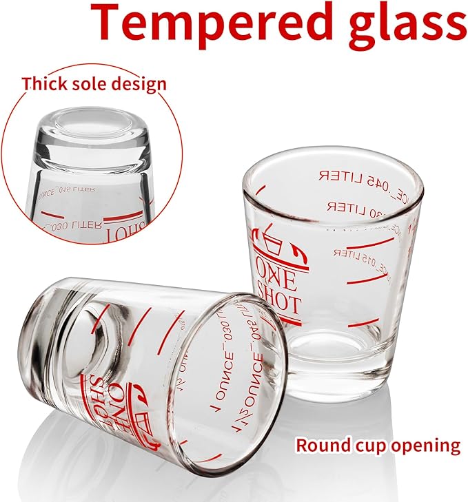 2Pcs 1.5 oz Shot Glasses Measuring cup Liquid Heavy Glass Wine Glass Espresso Cocktail Accessories, Reusable Measuring shot 45ml red clear (2)