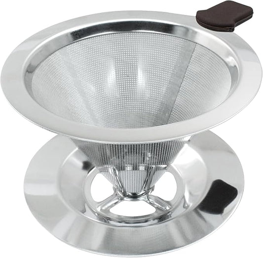 Waziaqoc Pour Over Coffee Dripper, Reusable Paperless Coffee Filter for 1-2 Cups, Stainless Steel Drip Cone Brew Coffee Strainer,Upgraded Double Micro Mesh Filter with Cup Stand