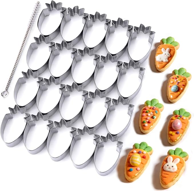 AIERSA Mini Carrot Cookie Cutter,Small Easter Cookie Cutters,1.2 Inch Tiny Carrot Shaped Cracker Cutter,20 Cavity Metal Stainless Steel Easter Cracker Cutters