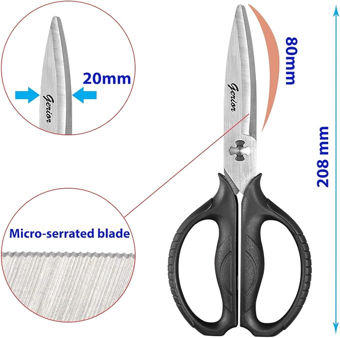 Food Scissors - Stainless Steel Kitchen Shears for Food, Chicken, Meat, Vegetables & Herbs (Black)