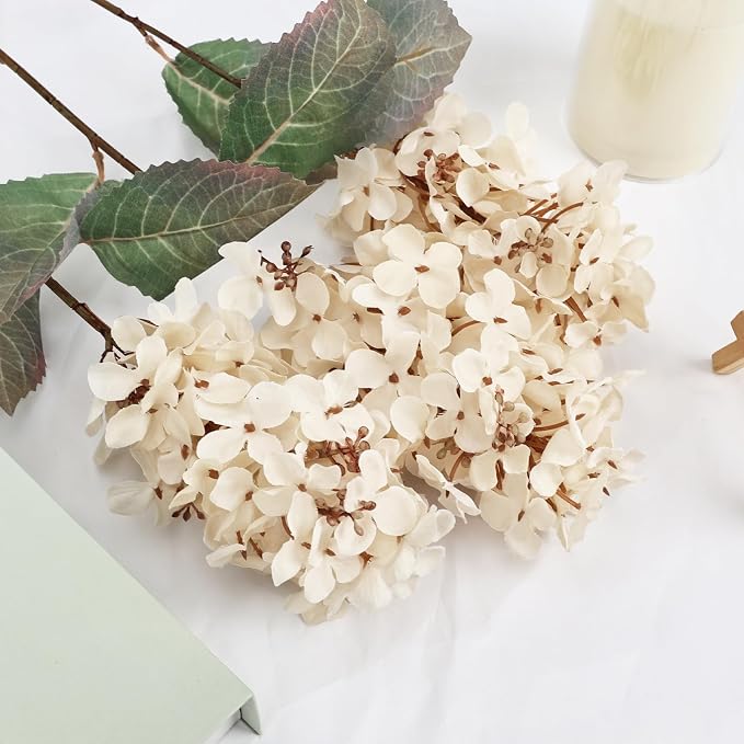 2FT Hydrangea Artificial Flowers - 10 PCS Long Stem Faux Cone Hydrangeas for Tall Vase, DIY Vintage Floral Table centerpieces for Dining Room, and Home Kitchen Decorations - Ivory White