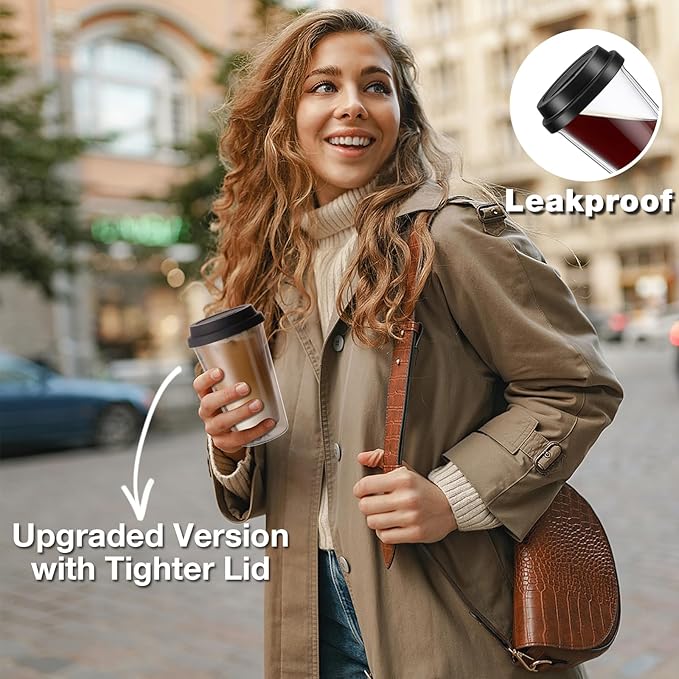 Qipecedm 2 Pack Double Walled Insulated Coffee Mugs with Silicone Lids, 12 OZ Reusable Coffee Cups, Cappuccino, Tea, Latte, Iced Coffee Cups, Travel Mugs, Heat Resistant