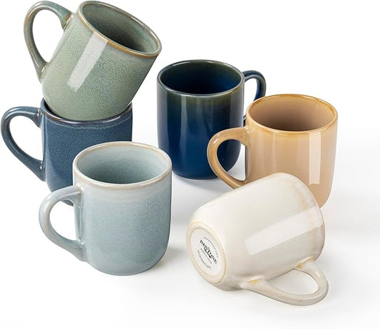 bestone Coffee Mugs Set of 6，12 oz Coffee Mugs, Ceramic Mugs with Handles,Cups Microwave & Dishwasher safe，Vibrant Colors