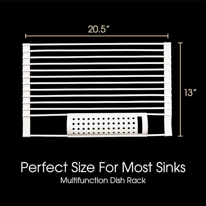 Over Sink Dish Drying Rack- Foldable Roll Up Dish Drying Rack- Portable Drying Rack for Kitchen Sink- Durable Dish Drainer- Space-Saver Kitchen and Sink Accessories- Dish Rack by Tasora (21"x13")