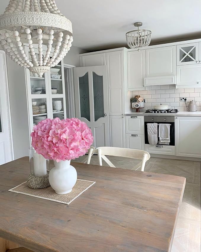 JINWOE 5pcs Pink Silk Hydrangea Fake Flowers, 20Inch Large Lifelike Artificial Flowers Bouquets Faux Hydrangea Stems for Home Wedding Party Table Core Indoor Home Decoration