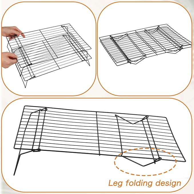 4 Pcs Stackable Cooling Racks, Heavy Duty Iron Wire Baking Rack Set, 15.7 x 9.8 Inch for Cooking, Roasting, Grilling, Oven and Dishwasher Safe, Black