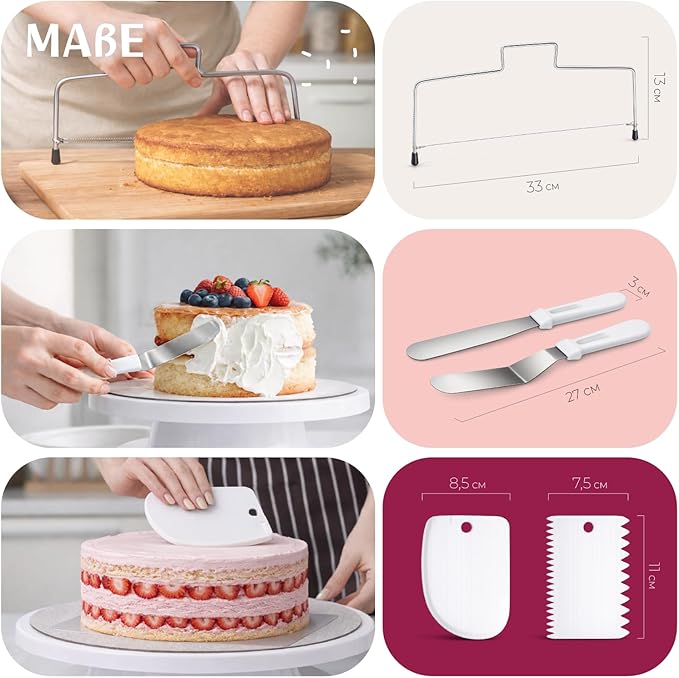 Cake Decorating Kit with Premium Piping Nozzles & Piping Bag, Rotating Cake Plate, Cake Cutter and Versatile Baking Accessories