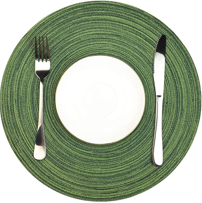 Red-A, Placemats, Round Placemats for Dining Table Set of 8 Woven Heat Resistant Non-Slip Kitchen Table Mats Diameter 14 Inch(Hunter Green)