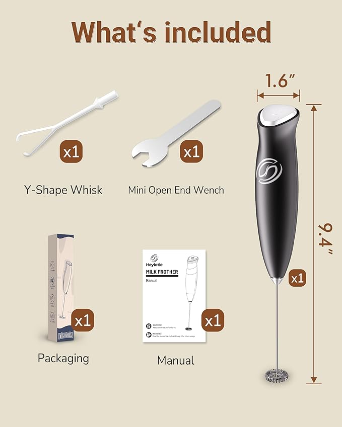 Milk Frother Handheld Frother Wand Drink Mixer Handheld Coffee Stirrers Electric Frother for Coffee Mixer Wand with 2 Whisk frother for protein powder coffee frother handheld -Black