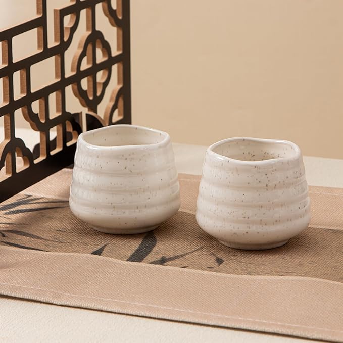 4pcs Japanese Tea Cup Set – Mini Size Cup 5OZ Ceramic Matcha Cup, Handless Espresso Cups, Cute Small Porcelain Coffee Mugs, for Coffee Tea Lovers, Dishwasher & Microwave Safe (Speckle)