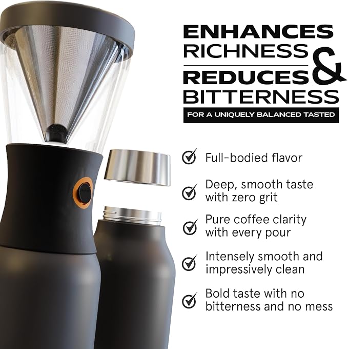 asobu Cold Brew Coffee Maker, Award-Winning 40oz Insulated Cold Brew Brewer with Portable Stainless Steel Carafe – No.1 Europe Coffee Fest Winner, Leakproof, BPA-Free, Keeps Cold 24H