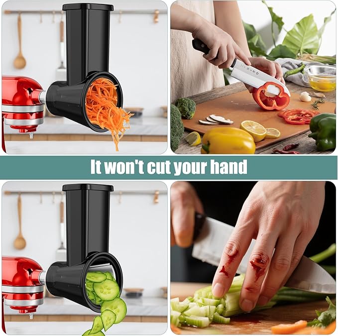 Slicer Shredder Attachment for Kitchenaid Stand Mixer, Salad Machine with Vegetable Slicer, Salad Maker, Food Slicers Cheese Grater Attachments for Kitchenaid Mixer Dishwasher Safe, Black