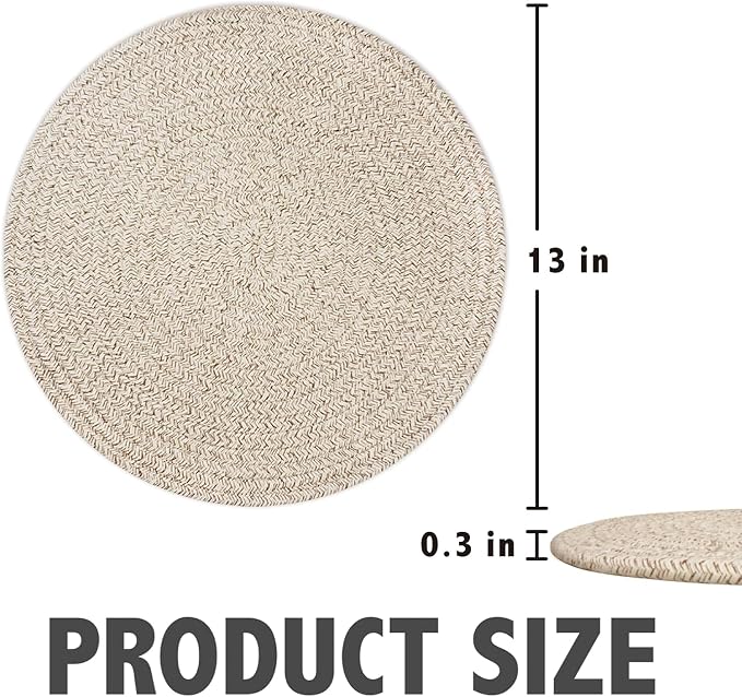 Round Placemats Set of 6 with Basket, 13" Cotton Woven Table Mats, Non-Slip Heat-Resistant, Washable Dining Chargers, Kitchen Hot Pads, Farmhouse Décor, Wedding & Holiday Use (Mix Brown)