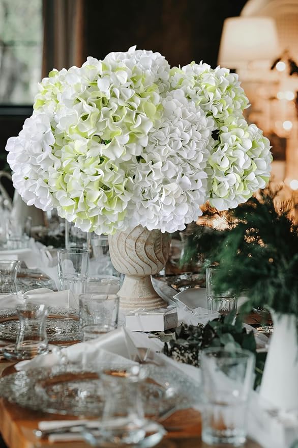 ZYTUYO 5 Pcs Pure White Silk Hydrangeas Artificial Flower Boho Dried Touch 20'' Faux Hydrangeas for Indoor Home Decor Kitchen Living Room Outdoor Porch Wedding Flower Arrangement