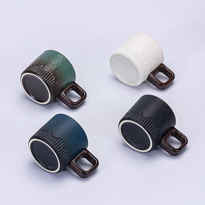 Zurucily Espresso Cups Set of 2, 2 oz Ceramic Espresso Cups, Demitasse Cups for Tea or Coffee (Black&White)