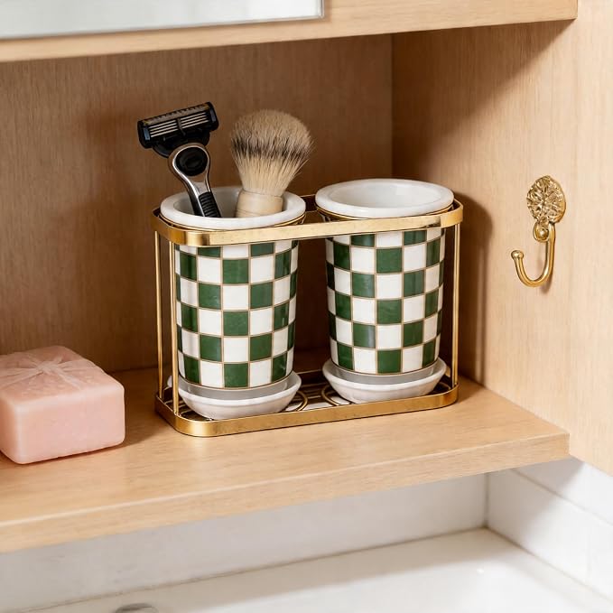 Multi-functional Ceramic Checkered Utensil Crocks,Kitchen Utensil Storage, Bathroom Checkered Bathroom Toothbrush Holder, Flatware Organizer & Home Accessory