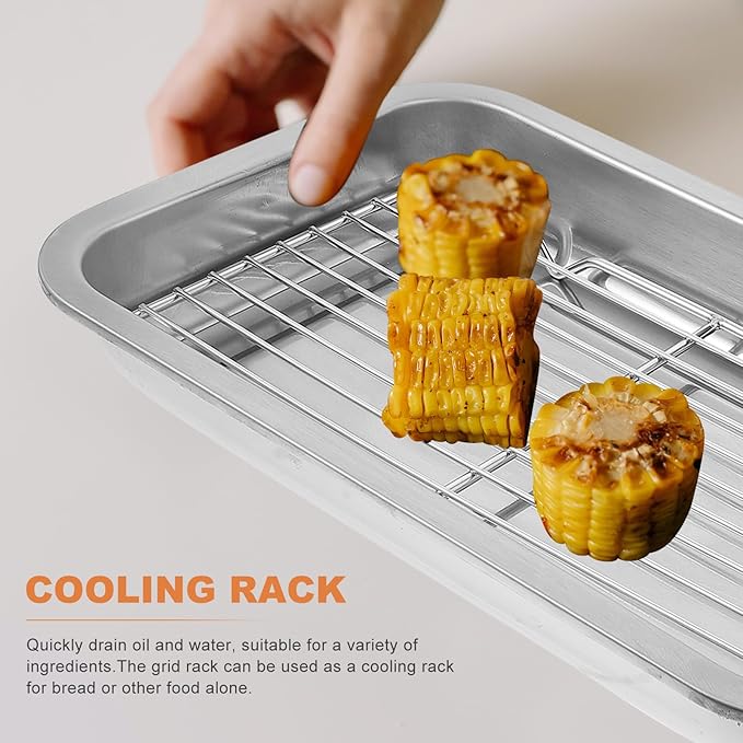 MAGICLULU Stainless Steel Baking Sheet with Wire Rack Set, 12.4X8.46 Inch Cookie Pan and Cooling Rack for Baking, Roasting, Draining Oil, and Cooking Home