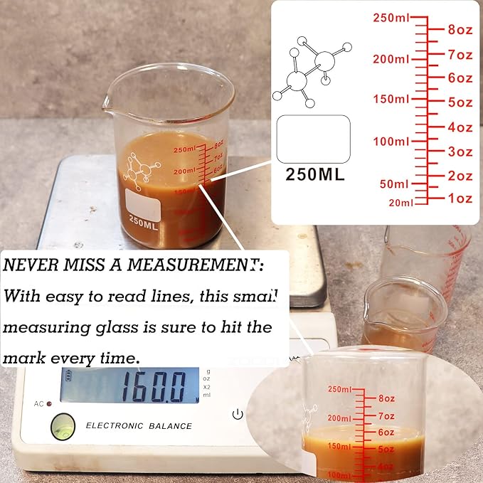 Ackers Mini Glass Measuring Beaker Set, Borosilicate, 2oz 4oz 8oz Measuring Cups