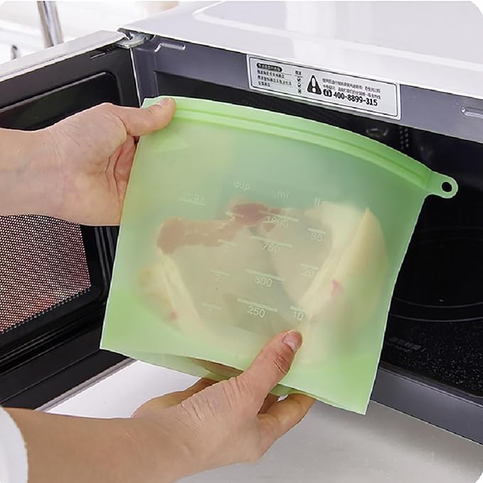 Reusable Silicone Food Storage Bags, WINDSIUUU 100% Silicone Food Grade Containers, Leakproof, Sandwich Snack Bags, Stand Up Zip Container for Soup and Leftovers, Dishwasher & Microwave Oven Safe-53OZ