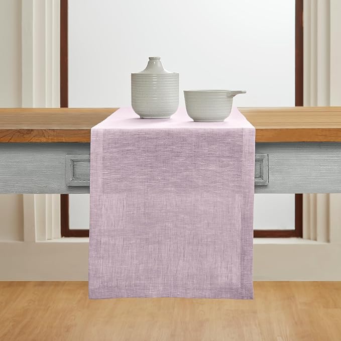 Solino Home Linen Chambray Lavender Table Runner 120 Inches Long - Athena, 100% Pure Linen 14 x 120 Inch Table Runner for Spring, Summer
