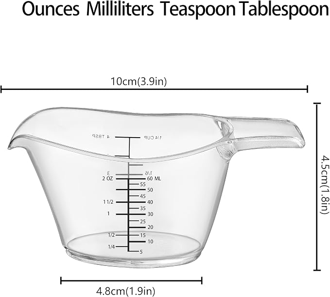 4 Pack Mini Measuring Cups, Clear Plastic 2oz/60ml Small Liquid Measuring Cup with Markings, Shot Glass Measure Pitcher for Espresso, Baking, and Resin