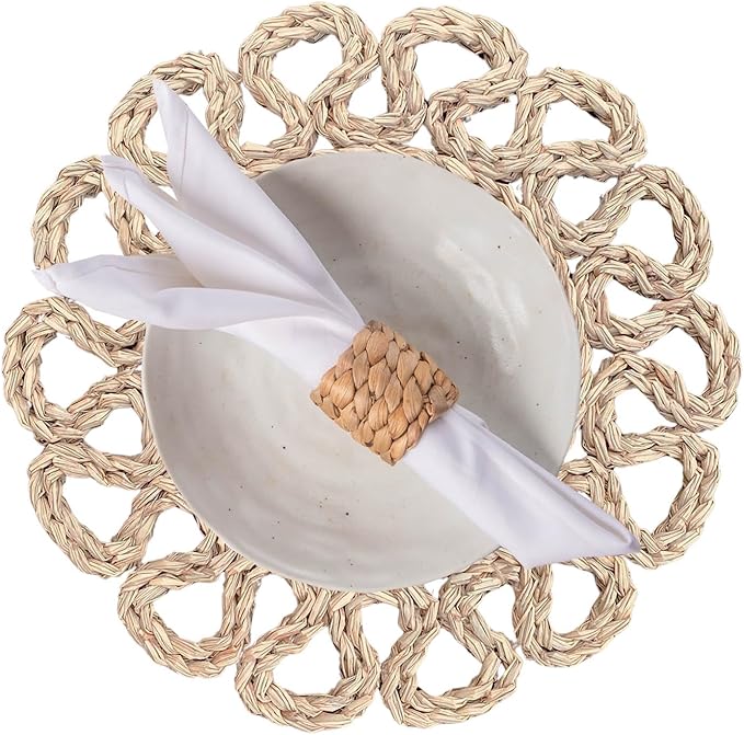 Laquedecraft 13.8" Set of 10 Round Seagrass Placemats | Boho Woven Rattan Table Mats | Farmhouse Wicker Spring Plate Chargers Like Water Hyacinth, Seagrass for Wedding, Party, Christmas, Events