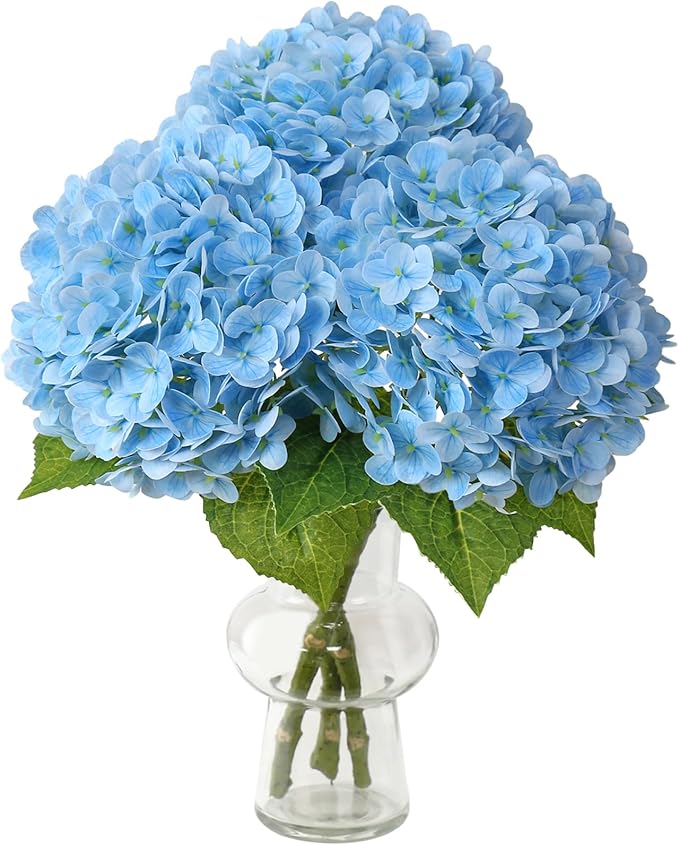 Leftover 21" Blue Hydrangea Artificial Flowers,3 Pcs Real Touch Hydrangea Flowers with 3 PCS Butterflies for Centerpiece Table Decorations,Floral Arrangements for Coffee Table Decor,Living Room Decor