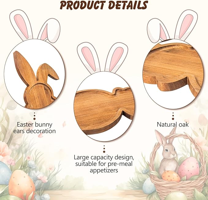 Yoshiky Farmhouse Bunny Serving Wood Trays, Nesting Rabbit-Shaped Wooden Charcuterie Serving Platters for Easter or Spring Rustic Decorative