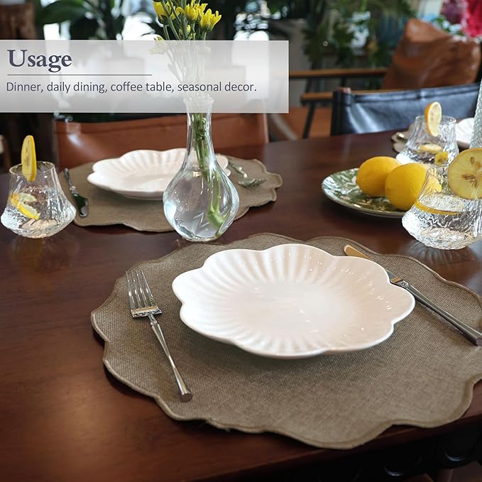 AHHFSMEI Round Faux Linen Placemats Set of 6 Heat Resistant Non-Slip Stain Proof Table Mats for Kitchen Dining Elegant Decor Place Mats (Brown,6)