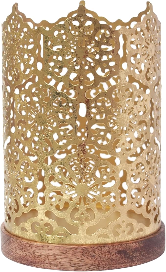 Hosley Metal Diamond Cut Design Candle Holder 7.5 Inch High, Gold Perfect for Home Decor, Lighting, Wedding, Parties, Gifting
