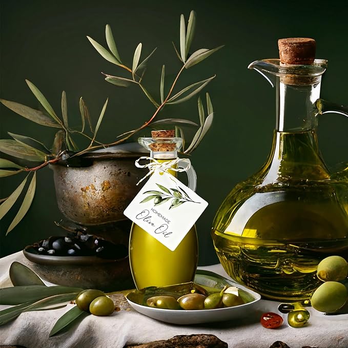 Vesici 20 Set Olive Oil Bottle with Stopper Mini Glass Oil Cruet Dispenser with Label Vinegar Bottle with Spout for Kitchen Salad Dressing Syrup Container for Wedding Baby Shower Favors(8.5 oz 1)