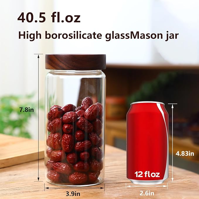 40.5 fl.oz -3 pack Glass Jars with screw Acacia Lids, Glass Food Storage Containers with Airtight Lids, Glass Container Jar Set for Coffee, Nut, Candy, Cereal, Sugar, Snacks, Blooming Tea,Spice