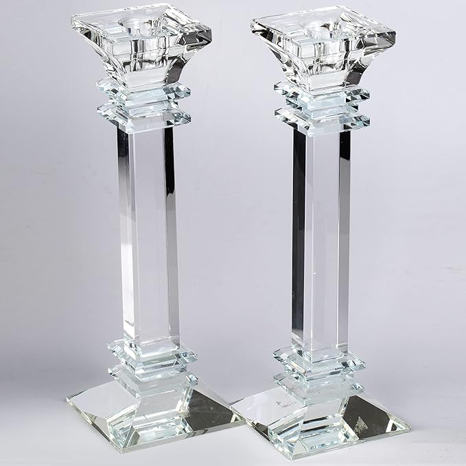Crystal Candle Holders Set of 2-11.8" Tall Crystal Candlestick Holders - Ultra Elegant & Modern Centerpiece Home Décor