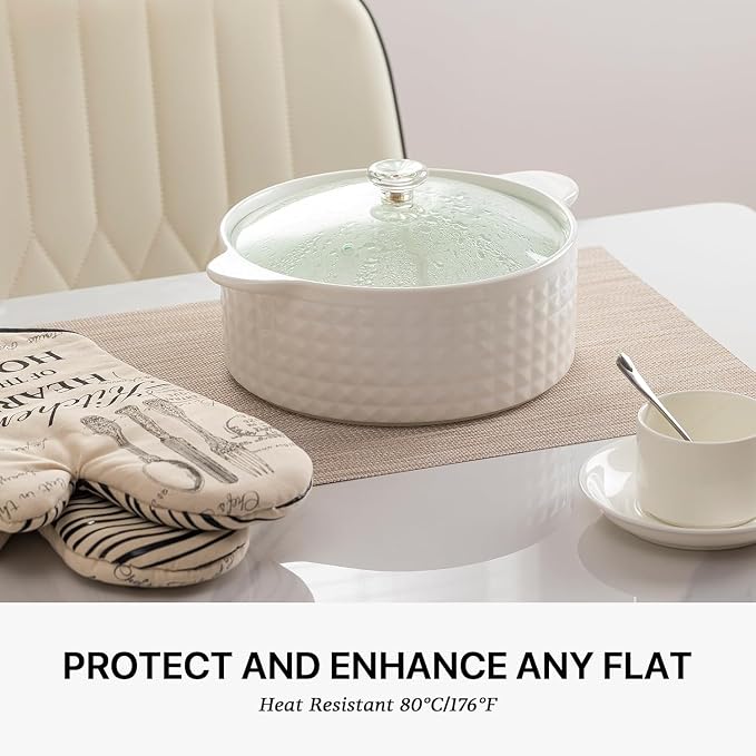 LEXMORE Placemats Set of 8 Vinyl/Plastic Woven Place Mats for Kitchen Table Indoor/Outdoor Washable Placemat Wipeable Dining Table Mats(Beige)