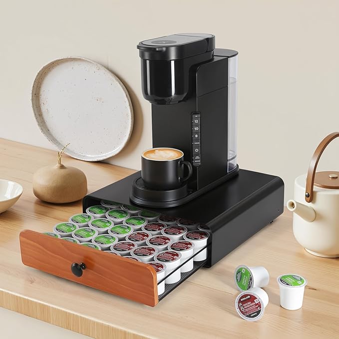 Coffee Pod Holder Storage Drawer for K Cup,36 Pod Capacity, Countertop Organizer, Metal, 12.6" L x 12.6" W x 3.5" H, Black.