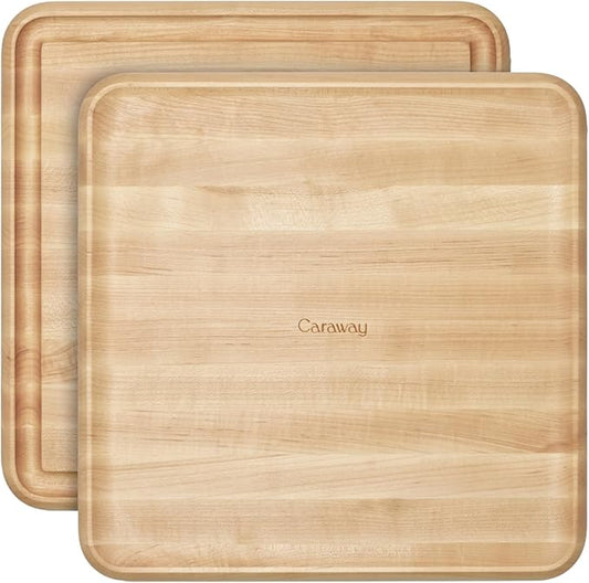 Caraway 12” Prep & Serve Butcher Block, Wood Cutting Board for Kitchen, Square Dual-Sided Chopping Block for Prep, Presentation, and Serving, Maple