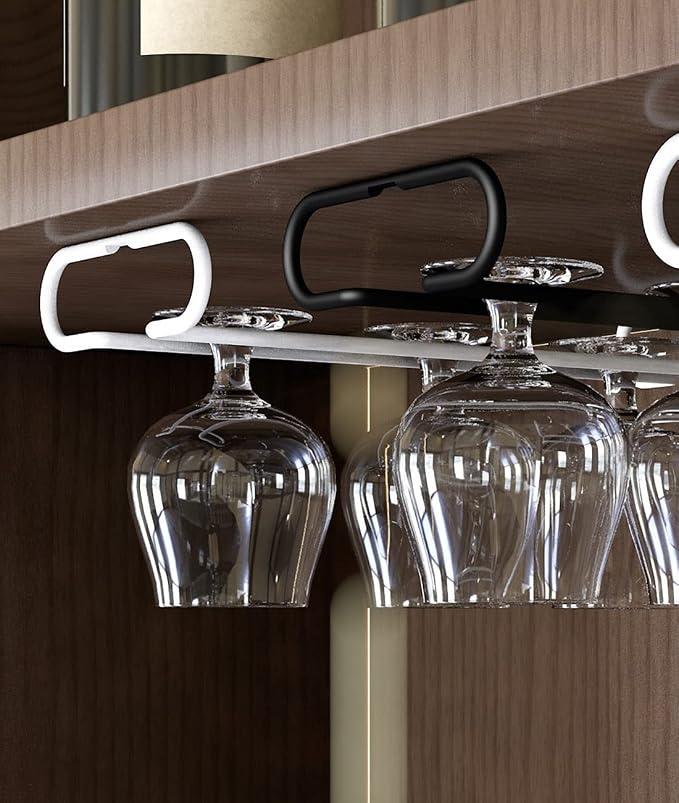 GeLive Set of 4 Cabinet Stemware Rack 10 Inch Under Shelf Wine Glass Holder Storage Hanger Organizer for Kitchen and Bar (Black)